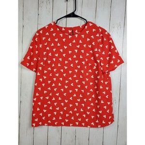 ANNE KLEIN Short Sleeve Blouse Women's Size Medium Red White Poppy keyhole